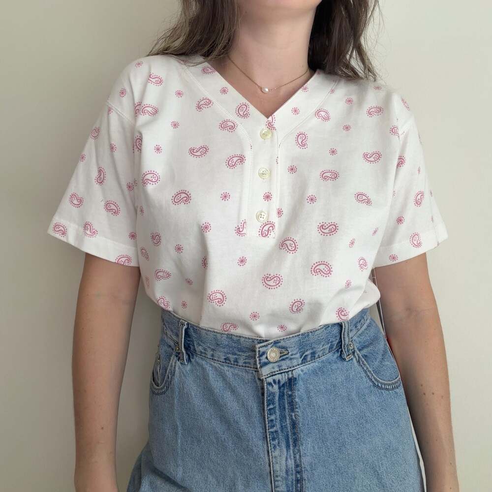 Vintage Lizsport White and Pink Paisley Shirt